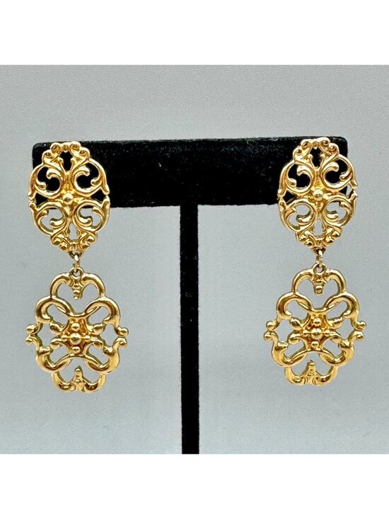 Avon Jewelry - Vintage Avon Graceful Trellis Earrings Pierced Gold Tone Dangle Drop Statement